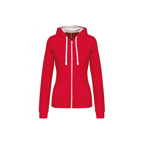 GILET CAPUCHE FEMME ROUGE-BLANC